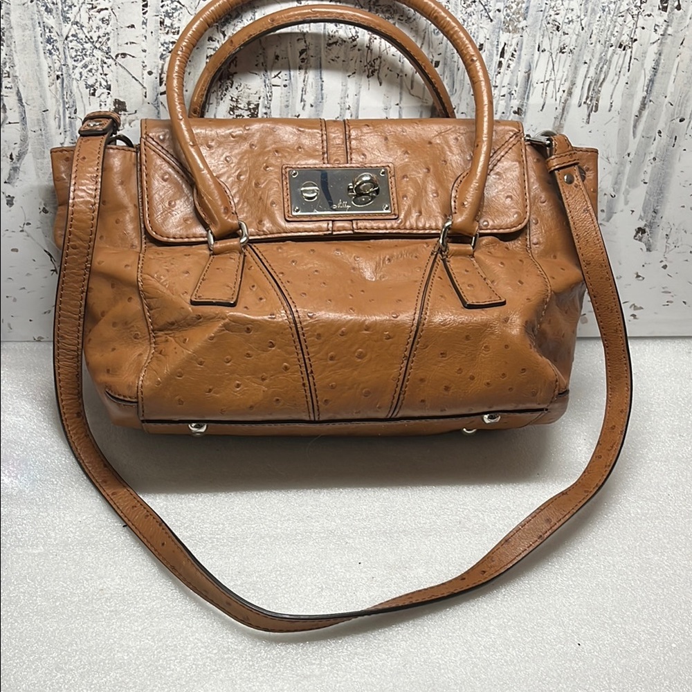 MILLY OSTRICH LEATHER MINA LARGE CONVERTIBLE SATCHEL/CROSSBODY  BAG